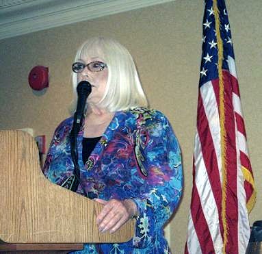 Chris Noel speaking at a Veterans luncheon